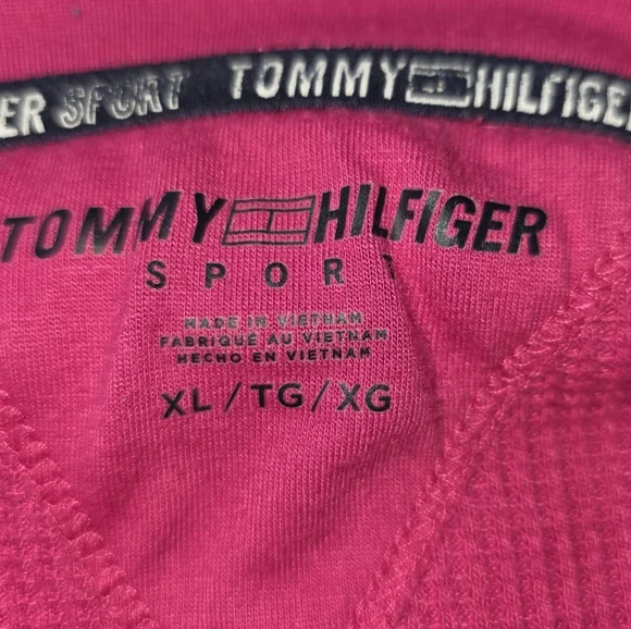 Tommy Hilfiger Sport Hot Pink Waffle Knit Hoodie XL Logo Flag Pullover Preppy - Picture 5 of 8